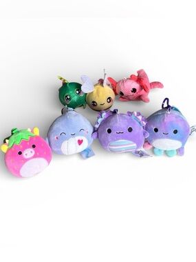 Squishmallow Clip Bundle + Squeezamals & Axolotl Keychain (7 Plush Lot)